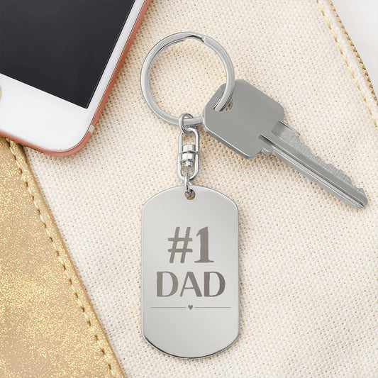 Customizable #1 Dad Engraved Dog Tag Keychain