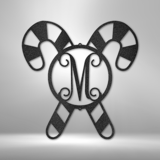 Candy Cane Initial Monogram - Steel Sign