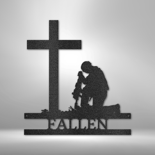 Kneeling Soldier Monogram - Steel Sign